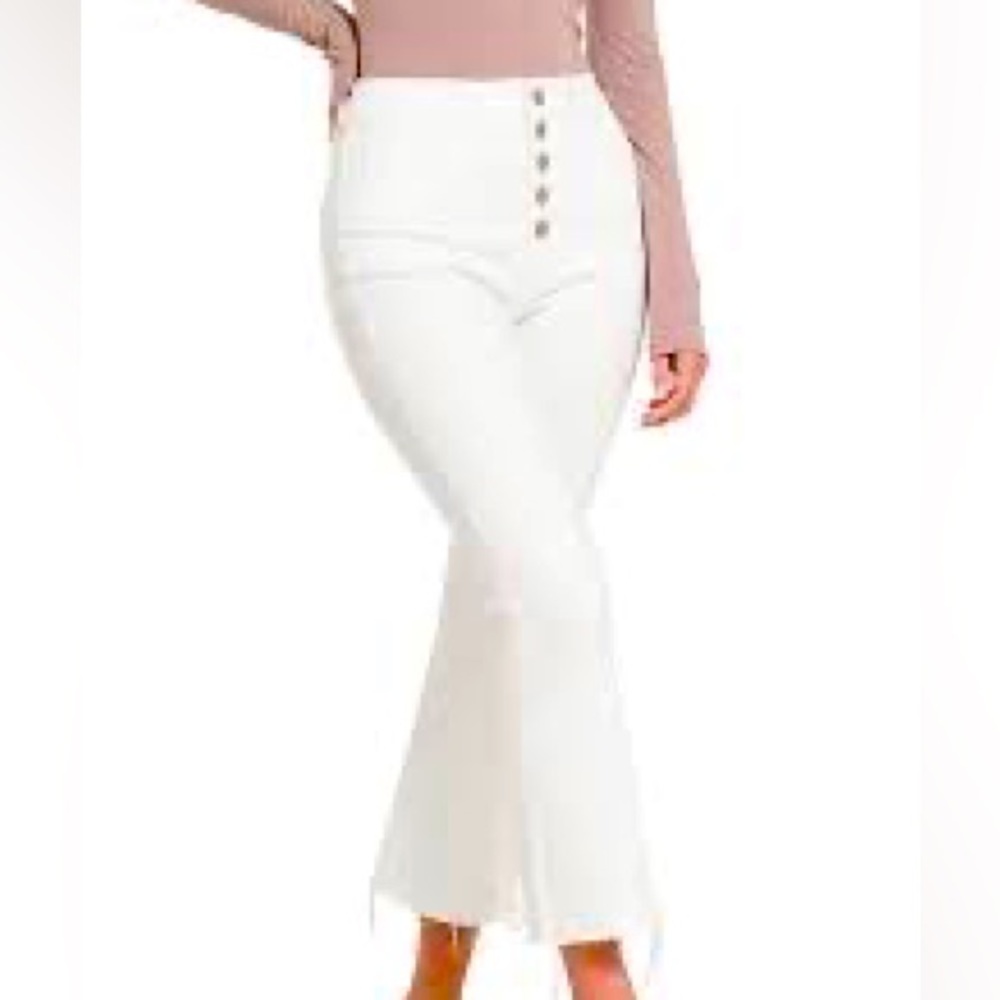 Zenana White Jeans Button Fly Crop Kick Flare Pant 25 New